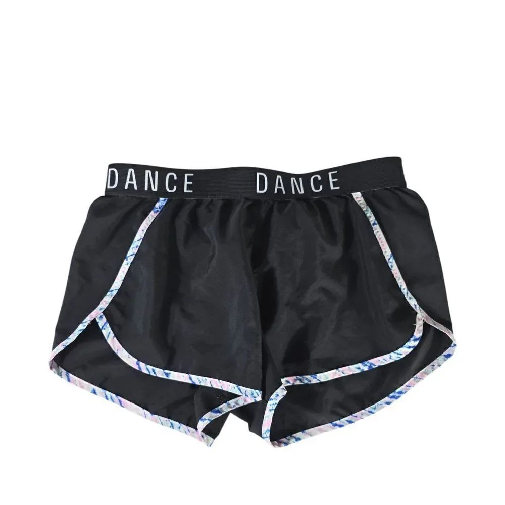 Varsity Black Athletic Shorts with Elastic Waistband and Curved Hem